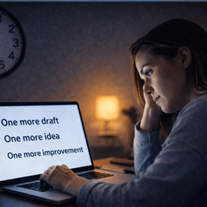 girl works on the laptop